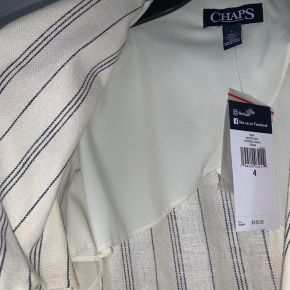 Chaps (NWT) (4) linen-blend, cream & navy, 2-button. - Picture 7 of 16